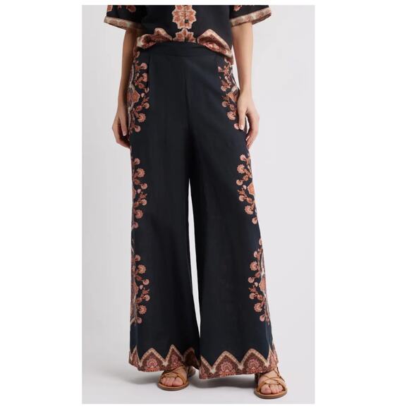 Cleobella Martin Medallion Print Cotton & Linen Wide Leg Pants Size Medium - Picture 5 of 16